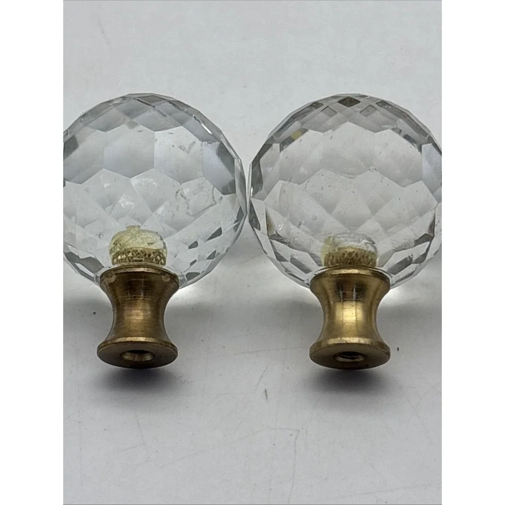vintage Crystal ROUND KNOB/lamp Finial Chrome Brass? Base 3 sizes (7 Total)